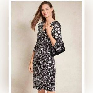 Talbots Faux Wrap midi shift Dress, basket weave geometric print, MP MSRP $149